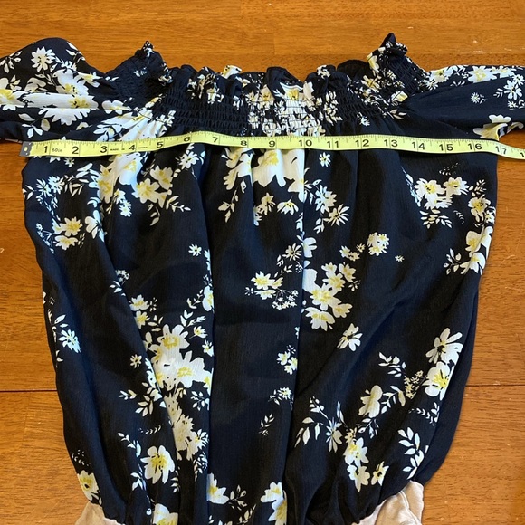Wayf Womens Size S Black Yellow Floral Off Shoulder Smocked Bodysuit Long Sleeve - Picture 13 of 15